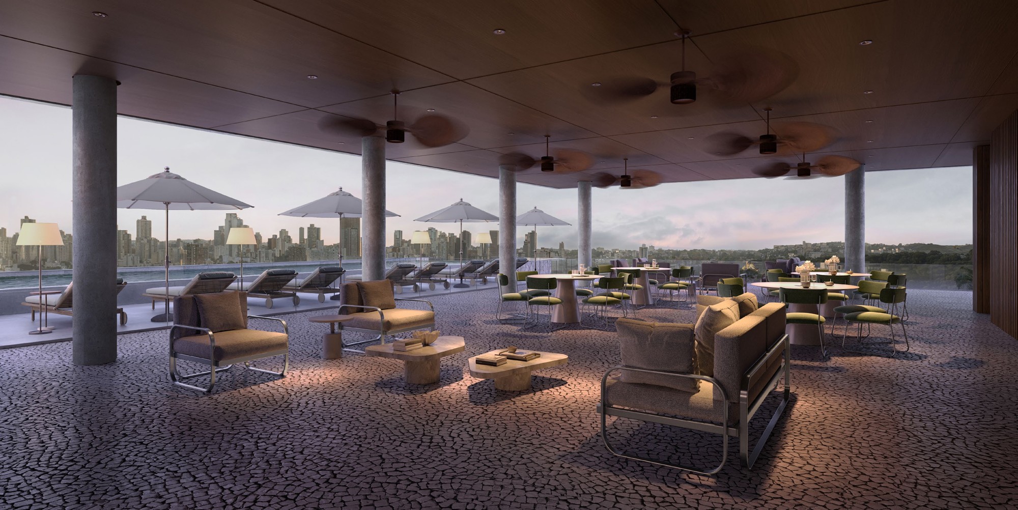 Sky Lounge do Vivens com vista panorâmica da cidade